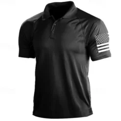 Men's Outdoor American Flag Tactical Sport Golf Neck T-Shirt Golf Shirt Tee shirt Short Sleeve Shirt Top Outdoor Breathable Quick Dry Lightweight Summer Black Green Grey Hunting Fishing Combat