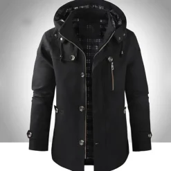 Men's Outdoor Daily Wear Warm Button Pocket Fall Winter Plain Fashion Streetwear Hooded Regular Black Brown Beige Jacket