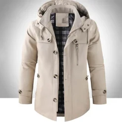 Men's Outdoor Daily Wear Warm Button Pocket Fall Winter Plain Fashion Streetwear Hooded Regular Black Brown Beige Jacket