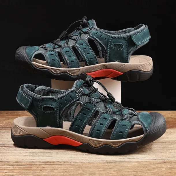 Men's Outdoor Hiking Sandals - Breathable Closed-Toe Design, Adjustable Lace-Up Straps, Anti-Slip Sole, Comfortable Summer Footwear for Trekking and Camping