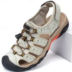 Men's Outdoor Hiking Sandals - Breathable Closed-Toe Design, Adjustable Lace-Up Straps, Anti-Slip Sole, Comfortable Summer Footwear for Trekking and Camping