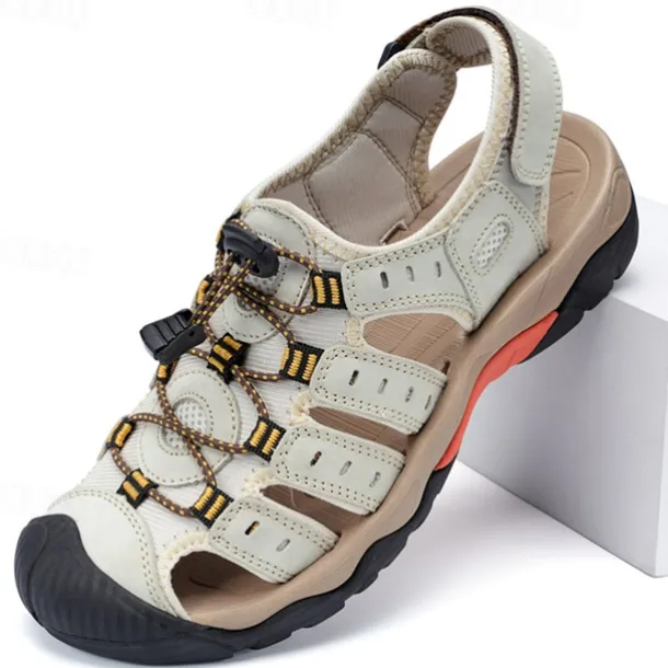 Men's Outdoor Hiking Sandals - Breathable Closed-Toe Design, Adjustable Lace-Up Straps, Anti-Slip Sole, Comfortable Summer Footwear for Trekking and Camping