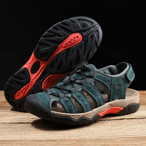 Men's Outdoor Hiking Sandals - Breathable Closed-Toe Design, Adjustable Lace-Up Straps, Anti-Slip Sole, Comfortable Summer Footwear for Trekking and Camping