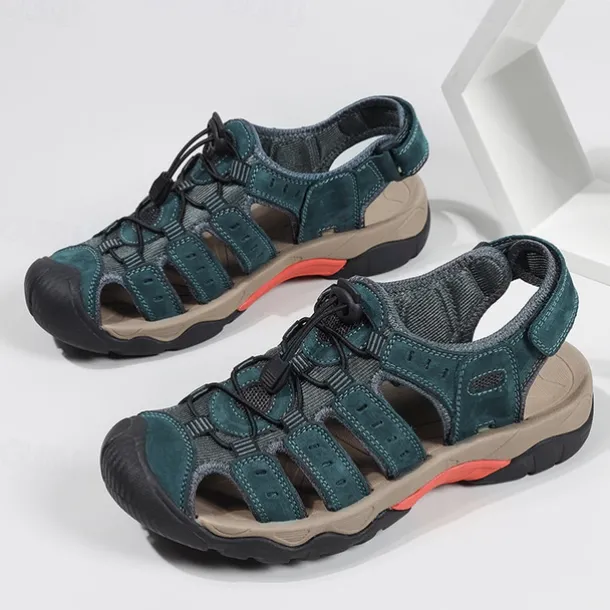 Men's Outdoor Hiking Sandals - Breathable Closed-Toe Design, Adjustable Lace-Up Straps, Anti-Slip Sole, Comfortable Summer Footwear for Trekking and Camping