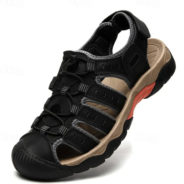Men's Outdoor Hiking Sandals - Breathable Closed-Toe Design, Adjustable Lace-Up Straps, Anti-Slip Sole, Comfortable Summer Footwear for Trekking and Camping