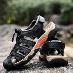 Men's Outdoor Hiking Sandals - Breathable Closed-Toe Design, Adjustable Lace-Up Straps, Anti-Slip Sole, Comfortable Summer Footwear for Trekking and Camping