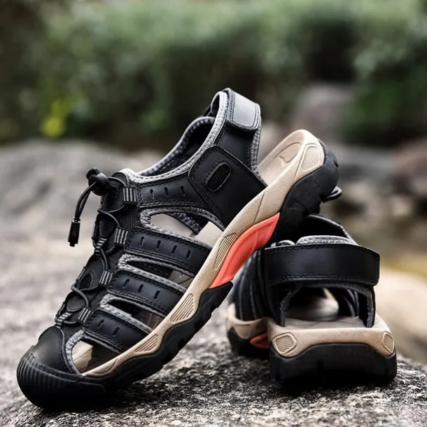 Men's Outdoor Hiking Sandals - Breathable Closed-Toe Design, Adjustable Lace-Up Straps, Anti-Slip Sole, Comfortable Summer Footwear for Trekking and Camping