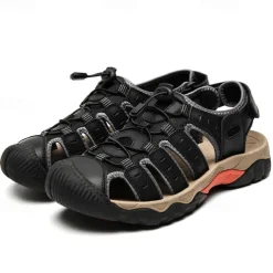 Men's Outdoor Hiking Sandals - Breathable Closed-Toe Design, Adjustable Lace-Up Straps, Anti-Slip Sole, Comfortable Summer Footwear for Trekking and Camping