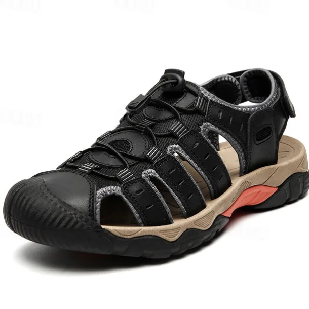 Men's Outdoor Hiking Sandals - Breathable Closed-Toe Design, Adjustable Lace-Up Straps, Anti-Slip Sole, Comfortable Summer Footwear for Trekking and Camping