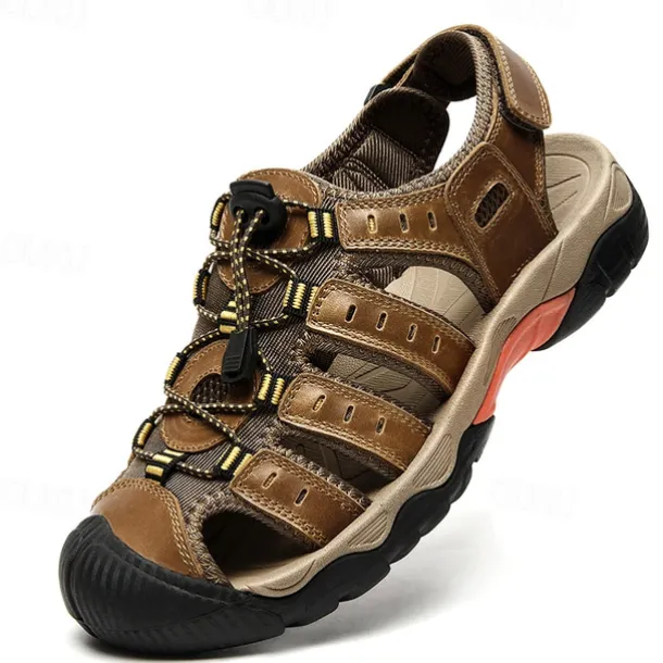 Men's Outdoor Hiking Sandals - Breathable Closed-Toe Design, Adjustable Lace-Up Straps, Anti-Slip Sole, Comfortable Summer Footwear for Trekking and Camping