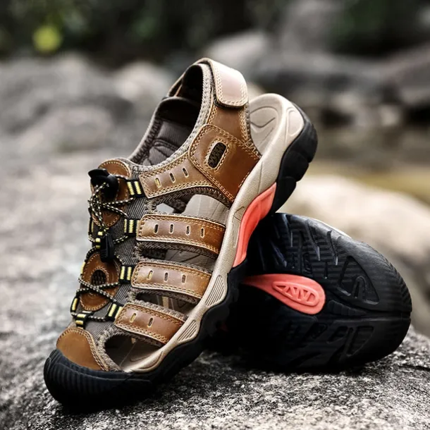 Men's Outdoor Hiking Sandals - Breathable Closed-Toe Design, Adjustable Lace-Up Straps, Anti-Slip Sole, Comfortable Summer Footwear for Trekking and Camping