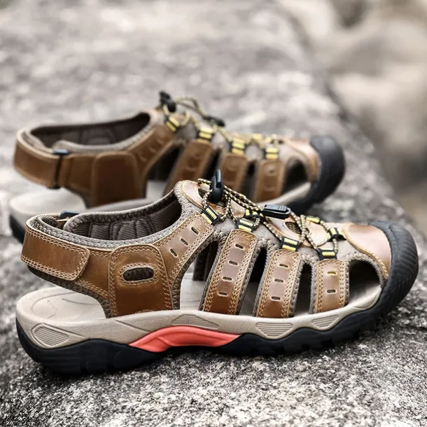 Men's Outdoor Hiking Sandals - Breathable Closed-Toe Design, Adjustable Lace-Up Straps, Anti-Slip Sole, Comfortable Summer Footwear for Trekking and Camping
