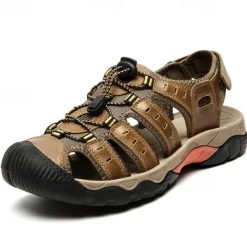 Men's Outdoor Hiking Sandals - Breathable Closed-Toe Design, Adjustable Lace-Up Straps, Anti-Slip Sole, Comfortable Summer Footwear for Trekking and Camping