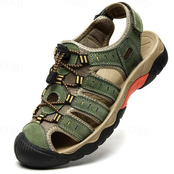 Men's Outdoor Hiking Sandals - Breathable Closed-Toe Design, Adjustable Lace-Up Straps, Anti-Slip Sole, Comfortable Summer Footwear for Trekking and Camping