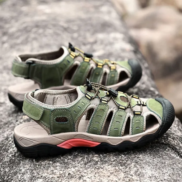 Men's Outdoor Hiking Sandals - Breathable Closed-Toe Design, Adjustable Lace-Up Straps, Anti-Slip Sole, Comfortable Summer Footwear for Trekking and Camping