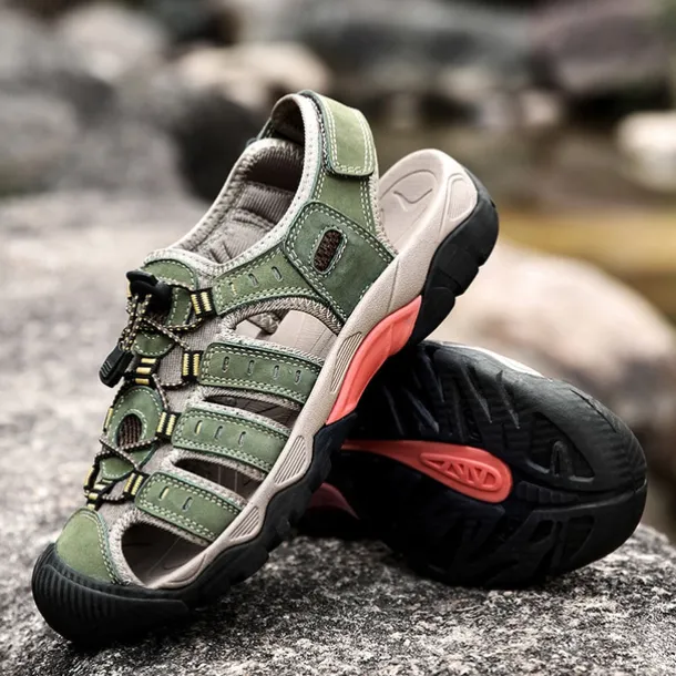 Men's Outdoor Hiking Sandals - Breathable Closed-Toe Design, Adjustable Lace-Up Straps, Anti-Slip Sole, Comfortable Summer Footwear for Trekking and Camping