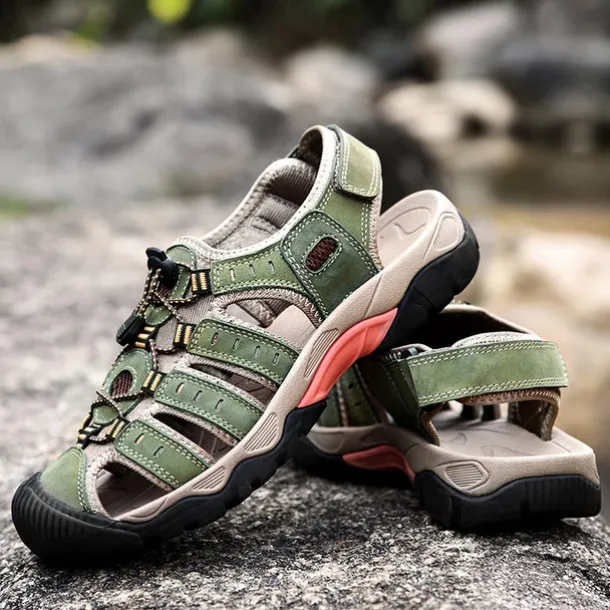 Men's Outdoor Hiking Sandals - Breathable Closed-Toe Design, Adjustable Lace-Up Straps, Anti-Slip Sole, Comfortable Summer Footwear for Trekking and Camping