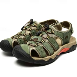 Men's Outdoor Hiking Sandals - Breathable Closed-Toe Design, Adjustable Lace-Up Straps, Anti-Slip Sole, Comfortable Summer Footwear for Trekking and Camping