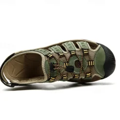 Men's Outdoor Hiking Sandals - Breathable Closed-Toe Design, Adjustable Lace-Up Straps, Anti-Slip Sole, Comfortable Summer Footwear for Trekking and Camping