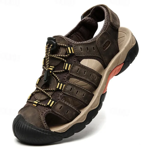 Men's Outdoor Hiking Sandals - Breathable Closed-Toe Design, Adjustable Lace-Up Straps, Anti-Slip Sole, Comfortable Summer Footwear for Trekking and Camping