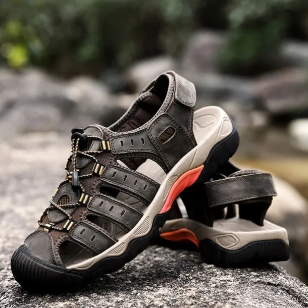 Men's Outdoor Hiking Sandals - Breathable Closed-Toe Design, Adjustable Lace-Up Straps, Anti-Slip Sole, Comfortable Summer Footwear for Trekking and Camping