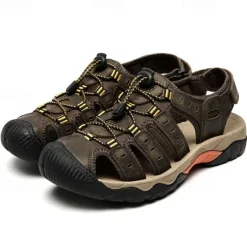 Men's Outdoor Hiking Sandals - Breathable Closed-Toe Design, Adjustable Lace-Up Straps, Anti-Slip Sole, Comfortable Summer Footwear for Trekking and Camping