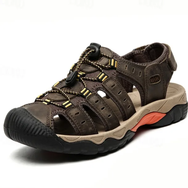 Men's Outdoor Hiking Sandals - Breathable Closed-Toe Design, Adjustable Lace-Up Straps, Anti-Slip Sole, Comfortable Summer Footwear for Trekking and Camping