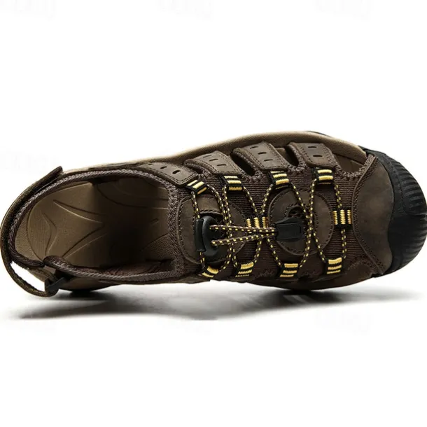 Men's Outdoor Hiking Sandals - Breathable Closed-Toe Design, Adjustable Lace-Up Straps, Anti-Slip Sole, Comfortable Summer Footwear for Trekking and Camping