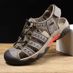 Men's Outdoor Hiking Sandals - Breathable Closed-Toe Design, Adjustable Lace-Up Straps, Anti-Slip Sole, Comfortable Summer Footwear for Trekking and Camping