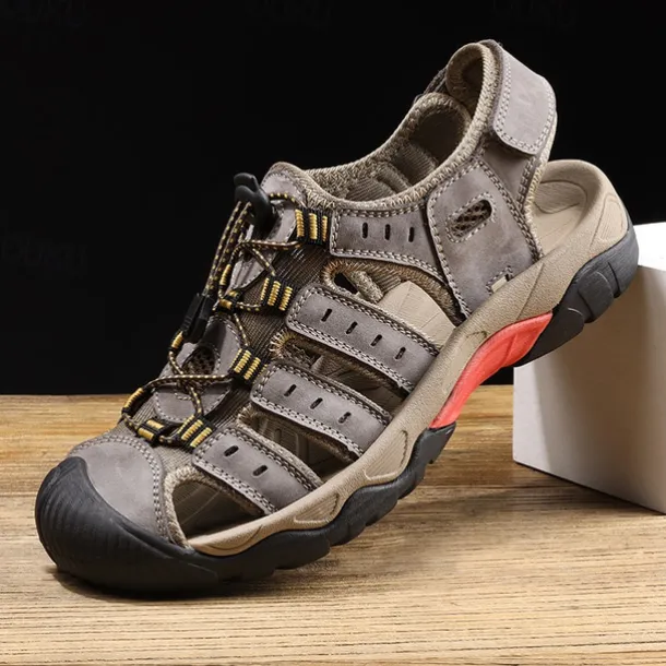 Men's Outdoor Hiking Sandals - Breathable Closed-Toe Design, Adjustable Lace-Up Straps, Anti-Slip Sole, Comfortable Summer Footwear for Trekking and Camping