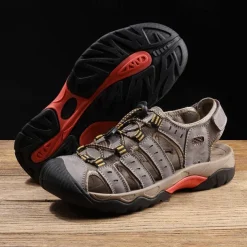 Men's Outdoor Hiking Sandals - Breathable Closed-Toe Design, Adjustable Lace-Up Straps, Anti-Slip Sole, Comfortable Summer Footwear for Trekking and Camping