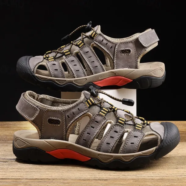 Men's Outdoor Hiking Sandals - Breathable Closed-Toe Design, Adjustable Lace-Up Straps, Anti-Slip Sole, Comfortable Summer Footwear for Trekking and Camping