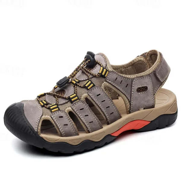 Men's Outdoor Hiking Sandals - Breathable Closed-Toe Design, Adjustable Lace-Up Straps, Anti-Slip Sole, Comfortable Summer Footwear for Trekking and Camping
