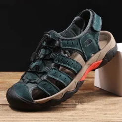 Men's Outdoor Hiking Sandals - Breathable Closed-Toe Design, Adjustable Lace-Up Straps, Anti-Slip Sole, Comfortable Summer Footwear for Trekking and Camping