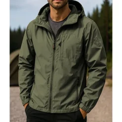 Men's Outdoor Jacket Hiking Jacket Sport Jacket Outdoor Waterproof Windproof Breathable Quick Dry Hiking Outfits Hiking Clothes Spring Autumn / Fall Jacket Tennis Golf Running Solid Color Black Army