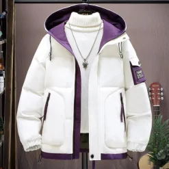 Men's Outdoor Jacket Winter Coat Puffer Jacket Parka Sports & Outdoor Warm Fall & Winter Solid / Plain Color Hooded Short Black White Khaki Army Green Jacket