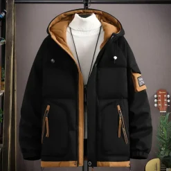 Men's Outdoor Jacket Winter Coat Puffer Jacket Parka Sports & Outdoor Warm Fall & Winter Solid / Plain Color Hooded Short Black White Khaki Army Green Jacket