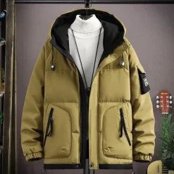 Men's Outdoor Jacket Winter Coat Puffer Jacket Parka Sports & Outdoor Warm Fall & Winter Solid / Plain Color Hooded Short Black White Khaki Army Green Jacket