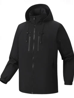 Men's Outdoor Jacket Zipper Pocket Multiple Pockets Spring Fall Winter Solid Color Sports Neutral Hooded Black White Army Green Rose Red Jacket