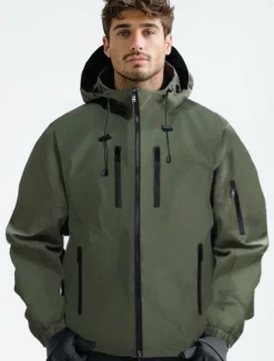 Men's Outdoor Jacket Zipper Pocket Multiple Pockets Spring Fall Winter Solid Color Sports Neutral Hooded Black White Army Green Rose Red Jacket