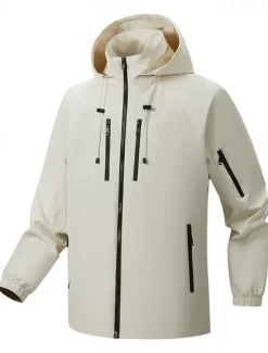 Men's Outdoor Jacket Zipper Pocket Multiple Pockets Spring Fall Winter Solid Color Sports Neutral Hooded Black White Army Green Rose Red Jacket