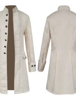 Men's Overcoat Peacoat Coat Performance Party Evening Vintage Style Spring Fall Special Design Antique Vintage Retro Long Jacquard medieval men's clothing [white] Jacquard medieval men's clothing