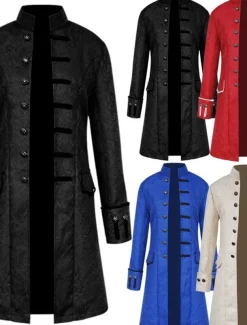 Men's Overcoat Peacoat Coat Performance Party Evening Vintage Style Spring Fall Special Design Antique Vintage Retro Long Jacquard medieval men's clothing [white] Jacquard medieval men's clothing