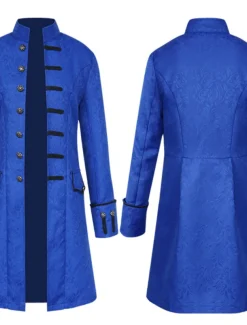 Men's Overcoat Peacoat Coat Performance Party Evening Vintage Style Spring Fall Special Design Antique Vintage Retro Long Jacquard medieval men's clothing [white] Jacquard medieval men's clothing