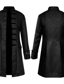 Men's Overcoat Peacoat Coat Performance Party Evening Vintage Style Spring Fall Special Design Antique Vintage Retro Long Jacquard medieval men's clothing [white] Jacquard medieval men's clothing