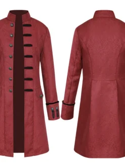 Men's Overcoat Peacoat Coat Performance Party Evening Vintage Style Spring Fall Special Design Antique Vintage Retro Long Jacquard medieval men's clothing [white] Jacquard medieval men's clothing