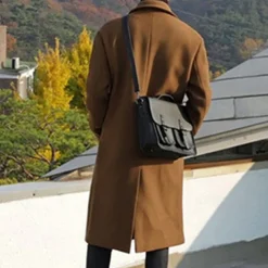 Men's Overcoat Trench Coat Long Trench Coat Vacation Daily Fall & Winter Polyester Thermal Warm Windproof Outerwear Clothing Apparel Fashion Classic Plain Pocket Lapel Double Breasted