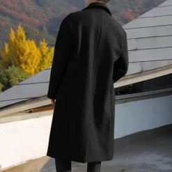 Men's Overcoat Trench Coat Long Trench Coat Vacation Daily Fall & Winter Polyester Thermal Warm Windproof Outerwear Clothing Apparel Fashion Classic Plain Pocket Lapel Double Breasted