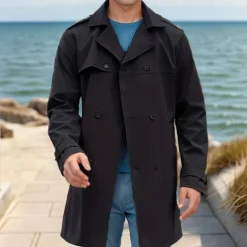Men's Overcoat Trench Coat Long Trench Coat Daily Vacation Fall & Winter Polyester Windproof Soft Outerwear Clothing Apparel Fashion Classic Plain Pocket Lapel Double Breasted