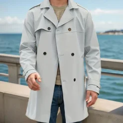 Men's Overcoat Trench Coat Long Trench Coat Daily Vacation Fall & Winter Polyester Windproof Soft Outerwear Clothing Apparel Fashion Classic Plain Pocket Lapel Double Breasted